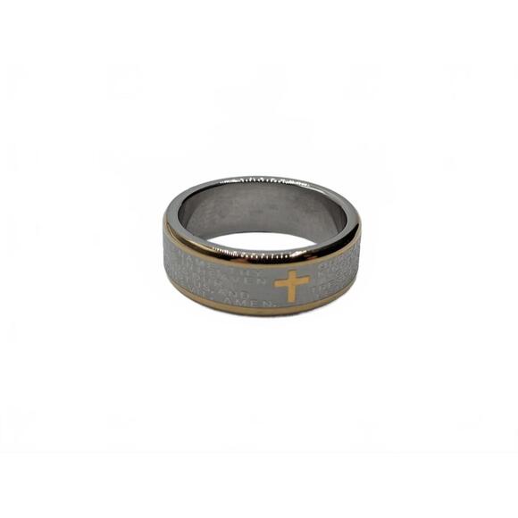 Other - Stainless Steel Ring with Engraved Lord's Prayer and Gold Accent Mens Size 11